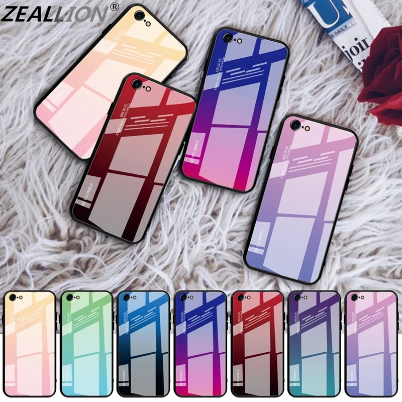 

ZEALLION For Apple iPhone X Xs Max XR 6 6s Plus 7 8 Plus Gradient Tempered Glass Case Colorful Protective Phone Cover
