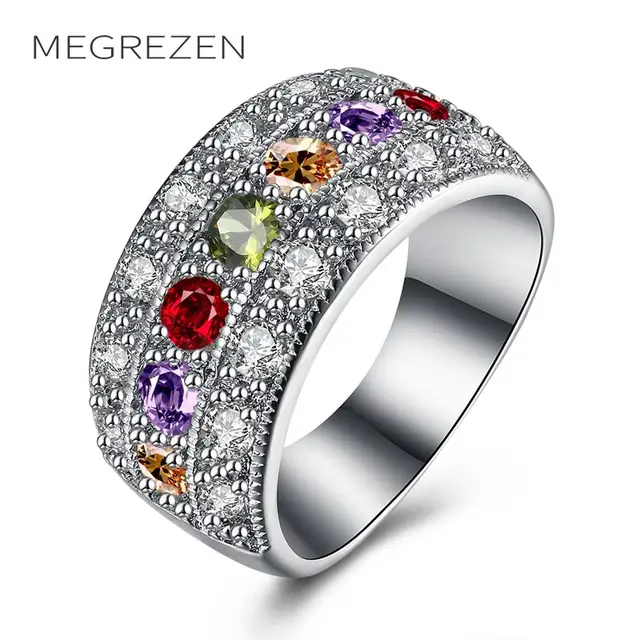 Megrezen Cubic Zirconia Ring Costume Jewelry Rings Silver Women S Megrezen Cubic Zirconia Ring Costume Jewelry Rings Silver Women S Wedding Bagues Boheme Grands Anneaux Pour