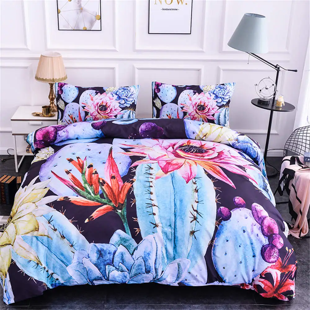 

ZEIMON 3D Cactus Printed Adults bedding Set Single Duvet Cover Polyester 2/3PCS Pillowcase King Bed Sets Home Bedclothes Decor
