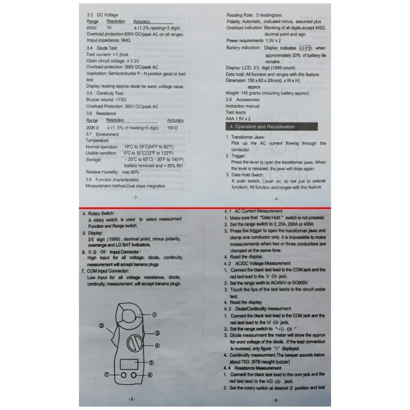 Амперметр ACV/DCV Амперметр ACA Автоматический диапазон измерения большой емкости ЖК-цифровой клещи