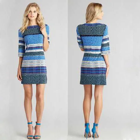 Новая женская одежда модное красивое цветочное трикотажное шелковое платье Джерси - Цвет: Синий