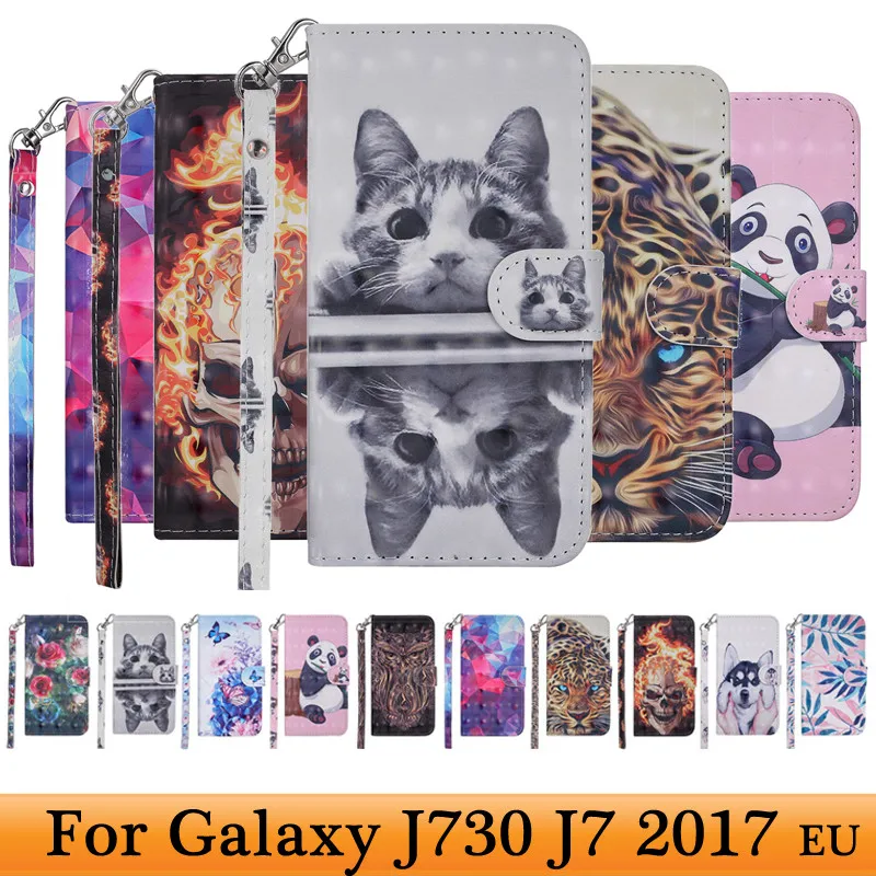 Phone Case For Fundas Samsung Galaxy J7 2017 Flower PU Leather Flip Wallet Bag Cover etui j730 | Мобильные телефоны и