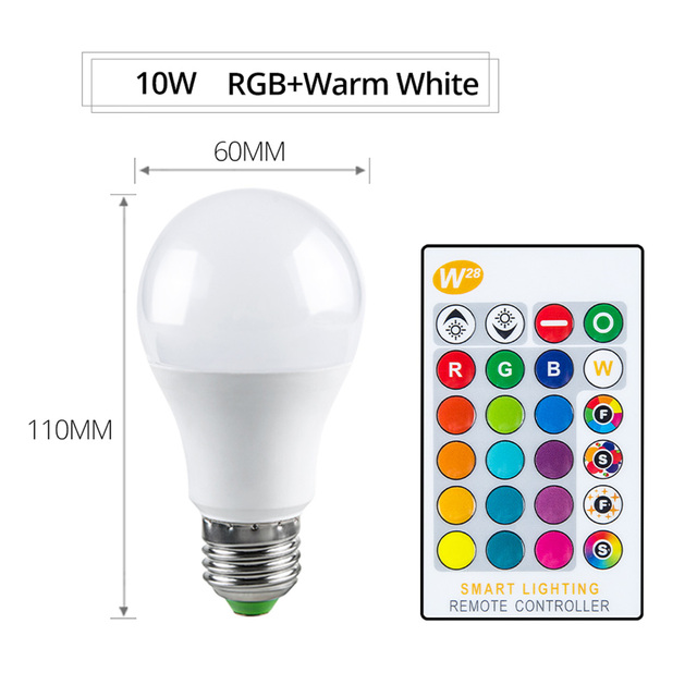 E27 LED Bulb With Remote Control 5W 10W 15W RGB RGBW RGBWW Color Change 85-265V Smart Lighting Memory Function Led Lamp