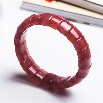 

Genuine Red Natural Strawberry Quartz Crystal Rectangle Bead Stretch Bracelets Bangles For Women Female