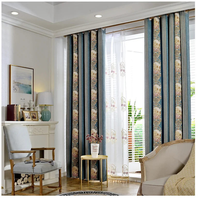 Us 110 9 Embroidered Blue French Curtains For Living Room Blackout Blinds For Bedroom Balcony Yarn Drapes Voile Tulle Cortina De Quarto In Curtains
