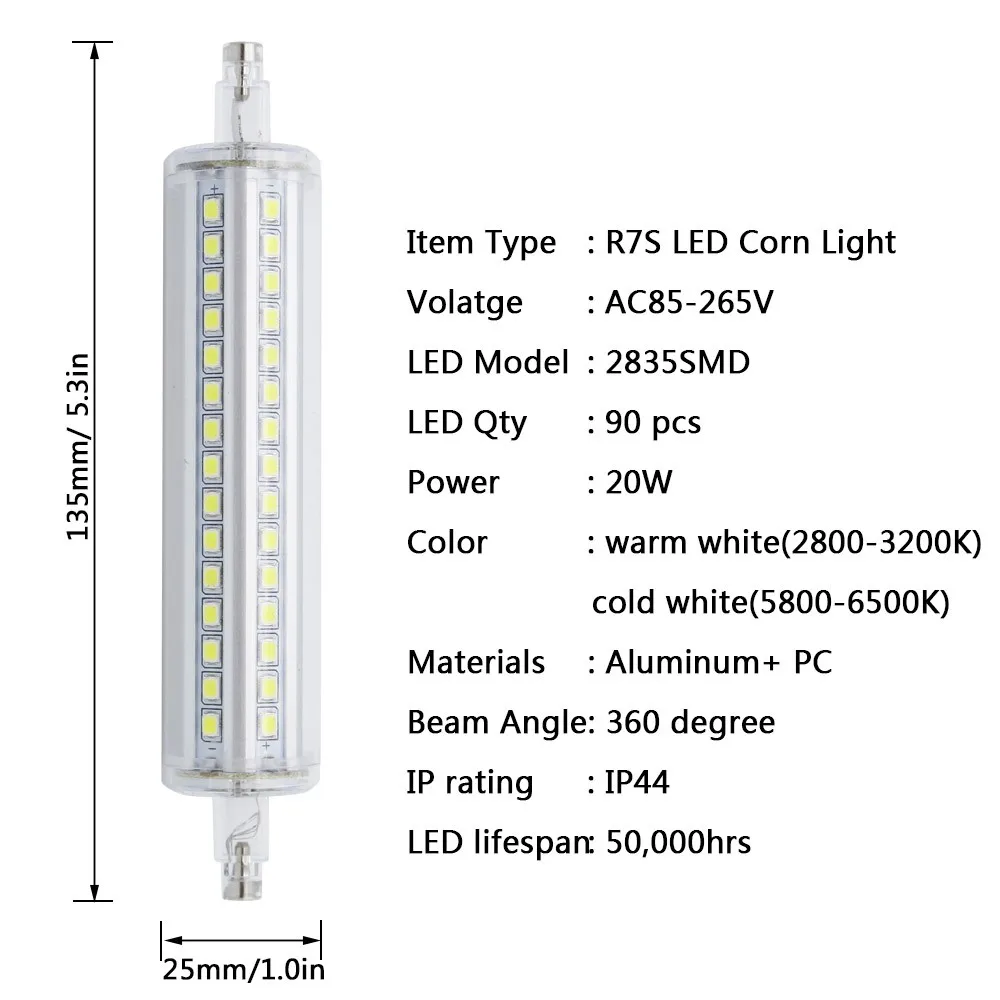 Светодиодный светильник R7S с регулируемой яркостью, 78 мм, 118 мм, 135 мм, 189 мм, 2835 мм, лампа SMD 7 Вт, 14 Вт, 20 Вт, 25 Вт, сменная галогенная лампа Bombillas