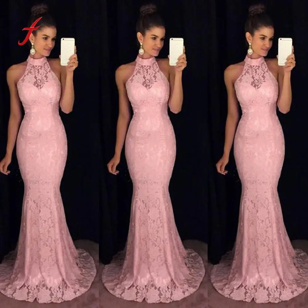 

Feitong Sexy Women'S Dressess Sleeveless Halter Neck Lace Tight Dress Cocktail Prom Gown Dress Decoration Dresses Summer 2019