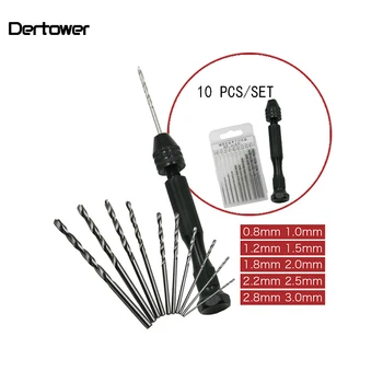

Mini Micro Aluminum Hand Drill With Keyless Chuck +10x 25x High Speed Steel Twist Drills Rotary Hand Tool Wood Drilling