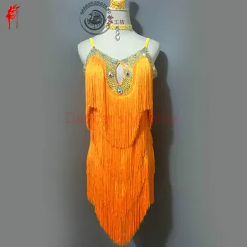 

New style latin dance costume sexy stones tassel latin dance dress for women latin dance competition dresses XXS-6XL