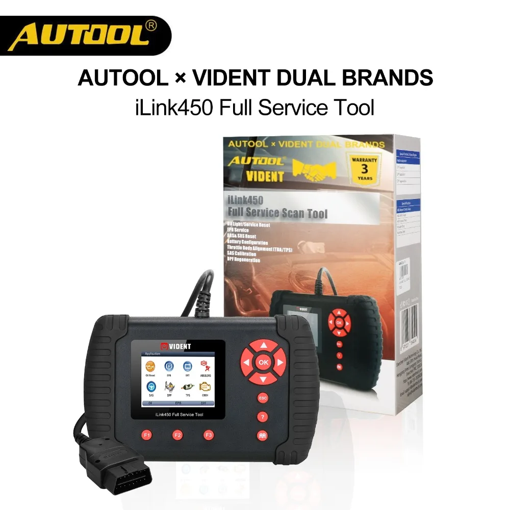 

AUOOLxVident iLink450 Car OBD2 Oil ABS Airbag SRS TBA TPS SAS Reset BRT DPF Regeneration Diagnostic EPB Service PK Launch8021