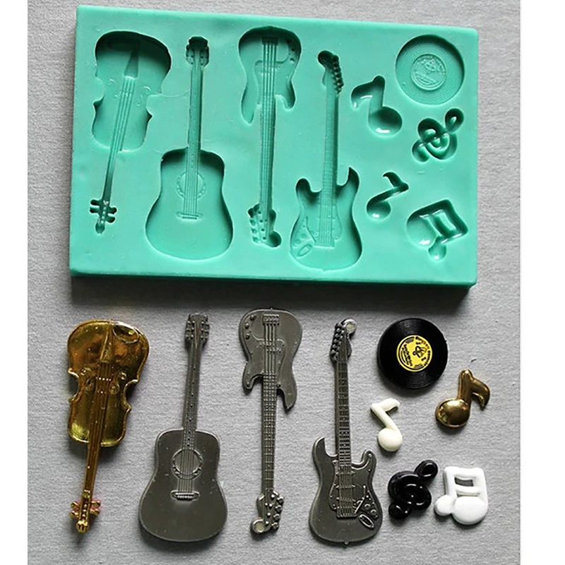 Przy Guitare Acoustique En Silicone Moule Guitare Acoustique Violon Electrique De Guitare Note Musicale Decoration De Gateau Moule Fondant Fimo Aliexpress