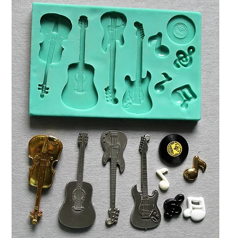 

silicone mould Acoustic guitar electric guitar violin, musical note cake decorating fondant / fimo mold