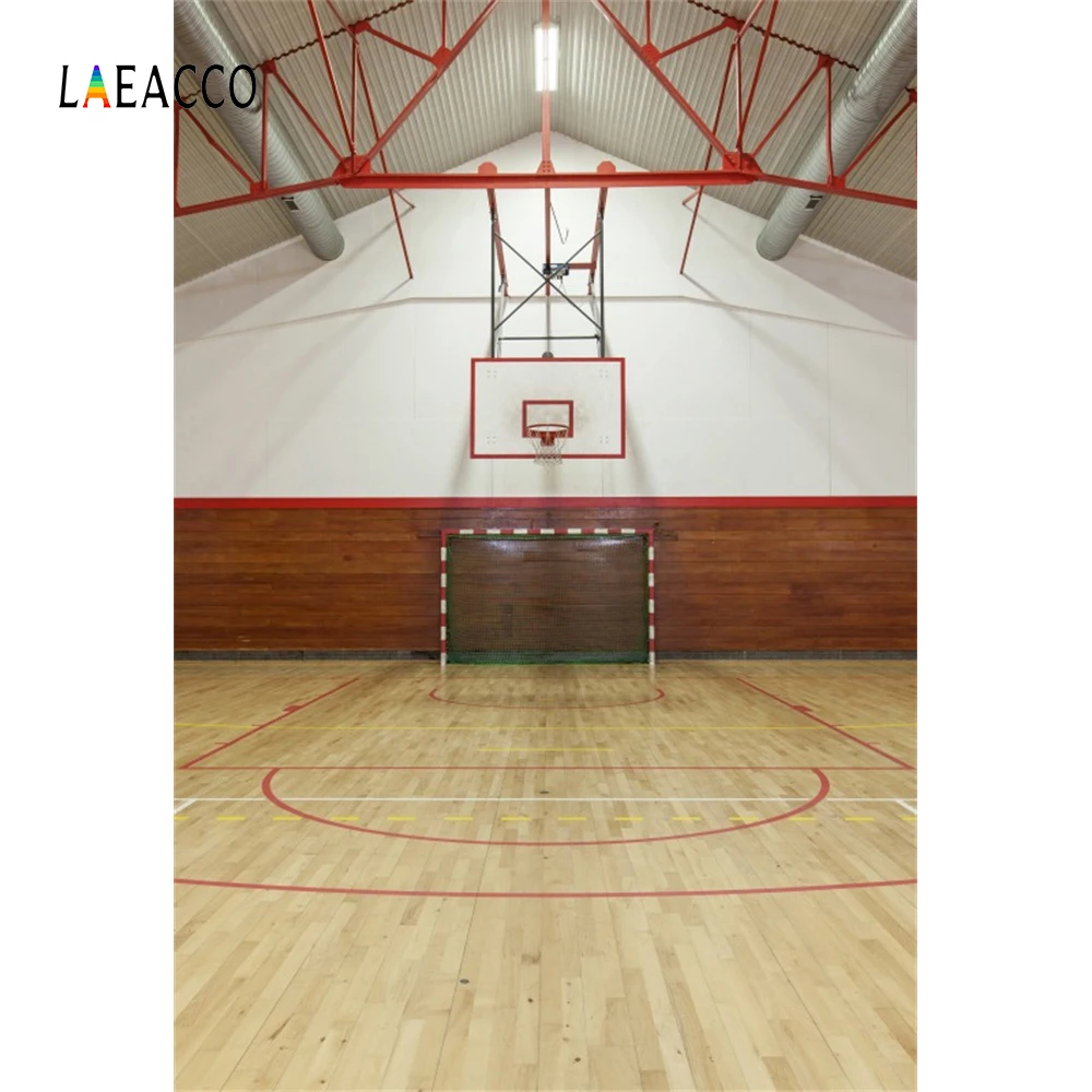 

Laeacco Basketball Court Wooden Floor Stadium Interior Photography Background Customized Photographic Backdrops For Photo Stadio