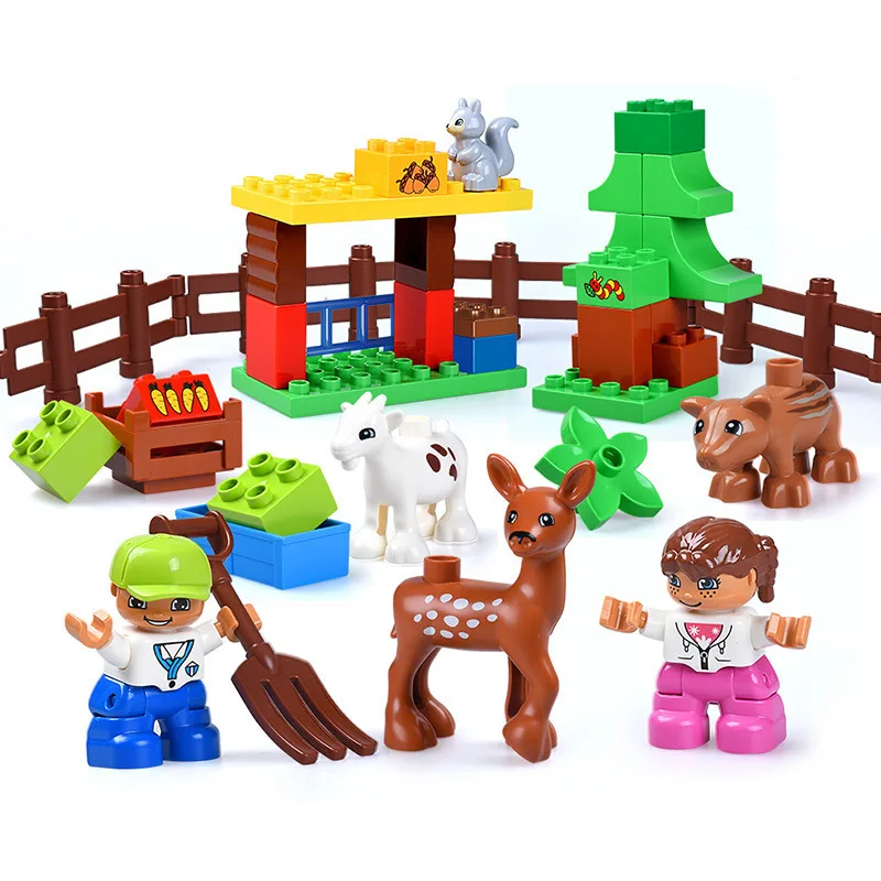 Большой размер Diy Кирпичи Happy Farm Zoo животные хобби строительные блоки набор