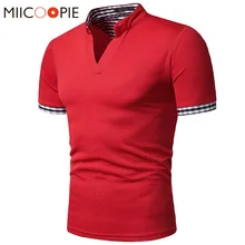 Футболка Поло с коротким рукавом, Мужская однотонная Повседневная клетчатая Лоскутная Летняя мужская брендовая одежда, приталенная хлопковая Футболка с v-образным вырезом