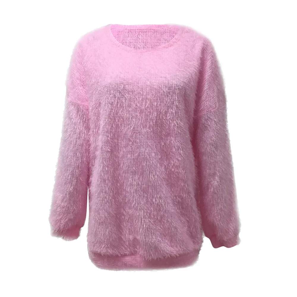 Зимний женский свитер с круглым вырезом, Свободный вязаный теплый пуловер, вязаный свитер большого размера, свободные женские Топы с длинным рукавом