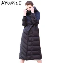 Брендовое Европейское пуховое пальто зимняя куртка женская черная X-Long тонкая талия утепленная белая утка вниз manteau femme пальто XC039