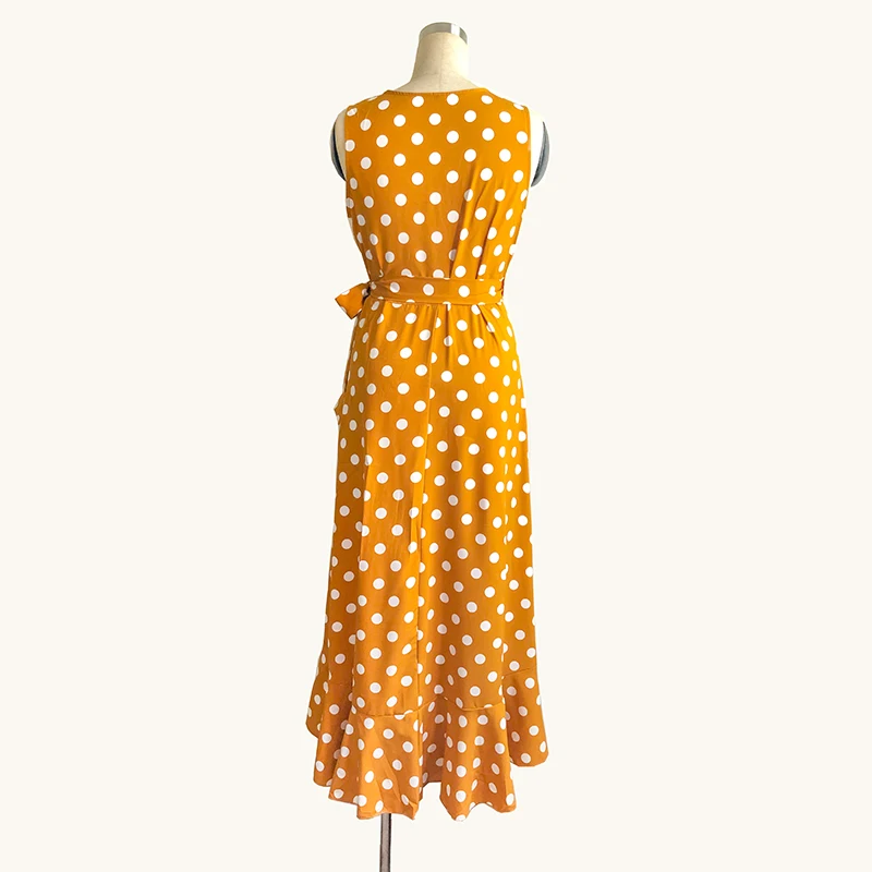 2019 Women Summer Long Dress Sexy Sleeveless V Neck Polka Dot Dress Elegant Split Boho Beach Maxi Dress Vestidos Mujer Plus Size  0b12