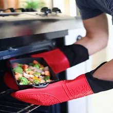 1 пара, удлиненные профессиональные Силиконовые Прихватки для духовки, кухонные прихватки с вилкой, держатель для горячего горшка, подставка для прихватки, прихватка для духовки