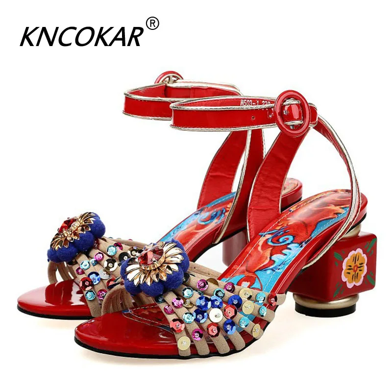 floral chunky heel sandals