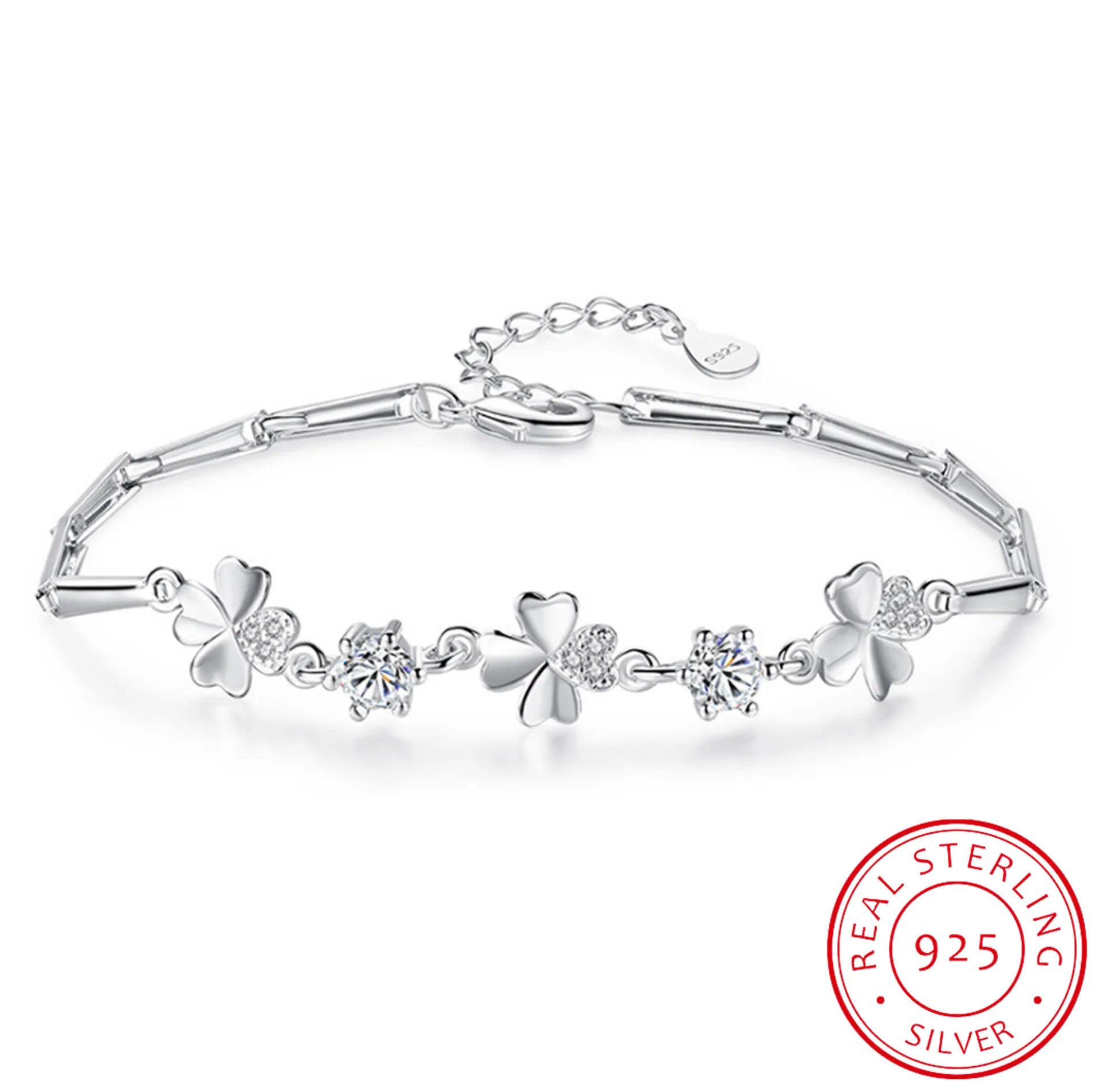 

925 Sterling Silver Zirconia Good Luck Charms Bracelets For Women pulseira feminina Valentine's Day present S-B105