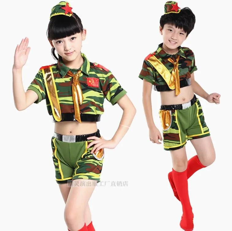 Камуфляжная форма, Современная Одежда для танцев, Детские военные костюмы для джазовых танцев, камуфляжный костюм