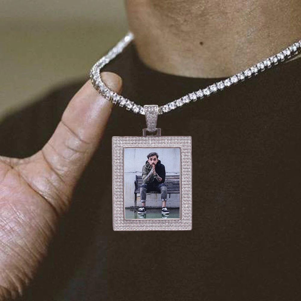 

Custom Made Photo Medallions Pendant Chain With 4mm Tennis Chain Iced Out Cubic Zircon Men's Hip Hop Necklace Jewelry Gift