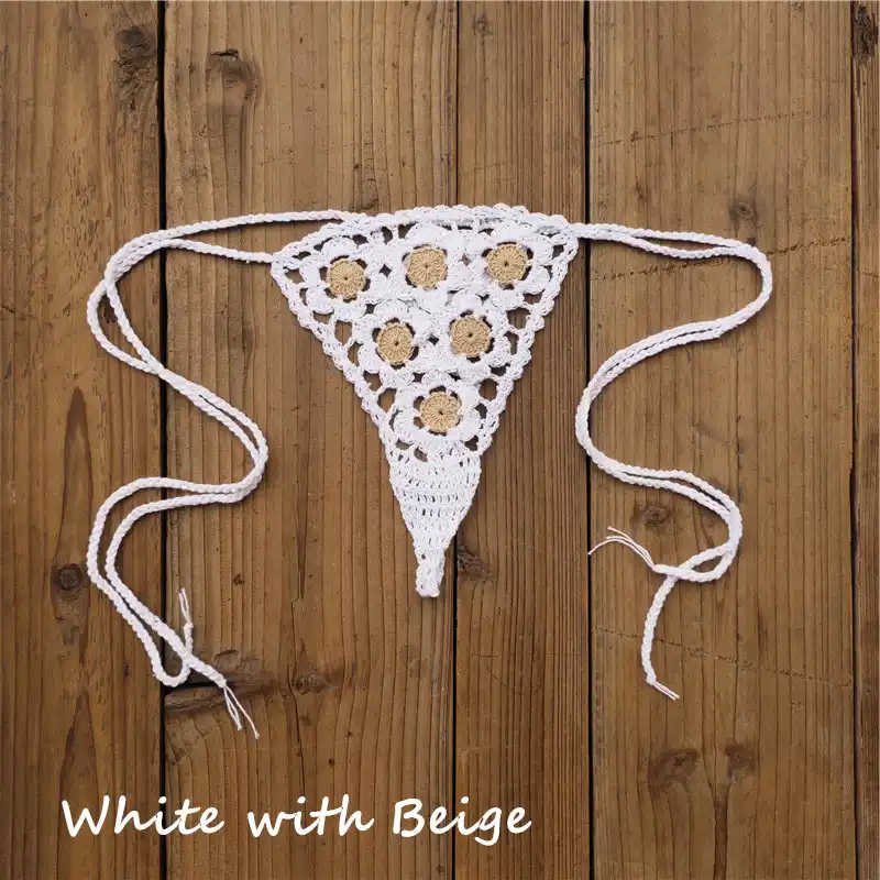Hand crochet lace thong string applique Mini bikini swimwear Sunbathing