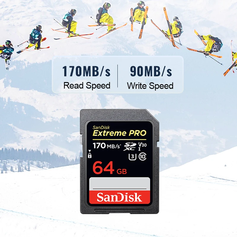 Двойной флеш-накопитель SanDisk Extreme PRO SD Card 64 Гб 128 256 170 МБ/с. карт SD карта SDXC Class10 C10 U3 V30 в формате 4K UHD, для Камера SD карты