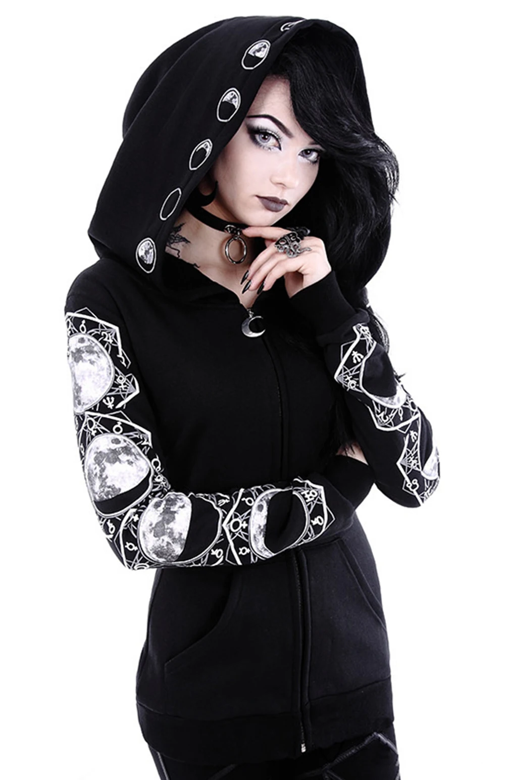 

Gothic Hoodies Women Casual Hoodie 2019 New Tracksuits Long Sleeve Hooded Zip-up Sweatshirts Hooded Jumper Woman Clothes Black