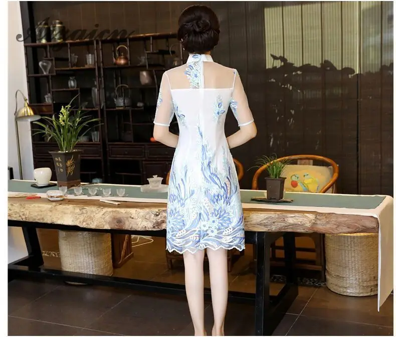 Лето 2019 новые модные сексуальные Cheongsam синие белые длинные платья Qi Pao женское китайское традиционное платье Qipao Продвижение оригинальный