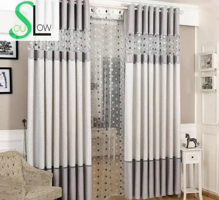 European Bird Nest Spliced Linen Tulle Curtains For Living Room Kitchen Bedroom