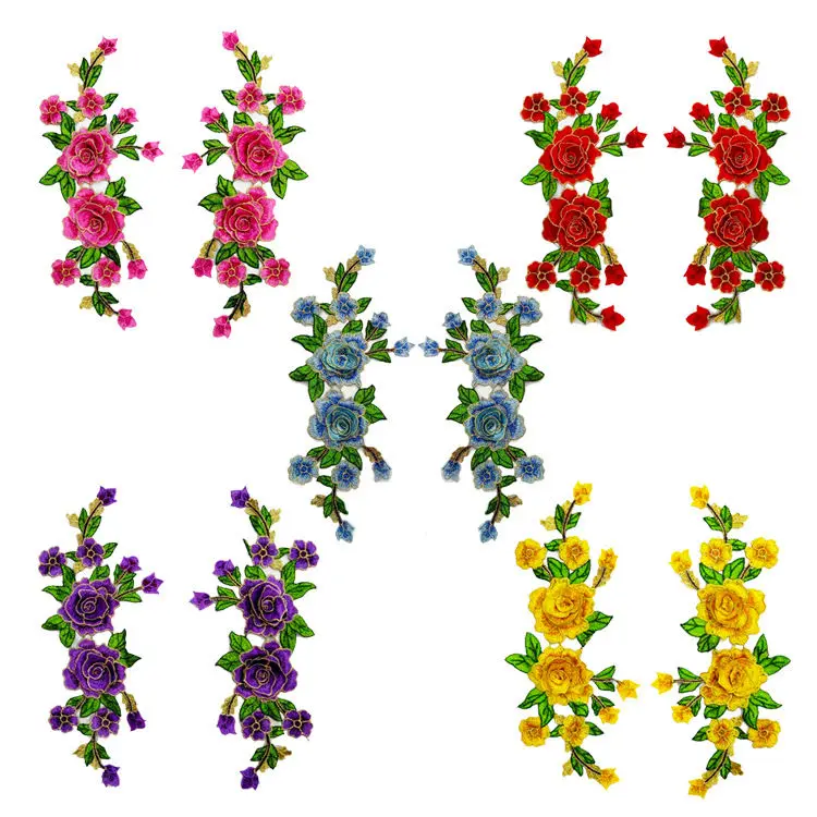 

1pair Flower Embroidered Lace Patches For Clothes Applique Embroidery Wedding Dress Sewing Trim Garment Decor Scrapbooking