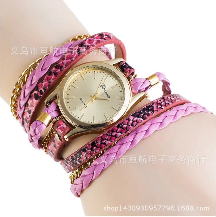 Женские часы-браслет Relojes Mujer плетеный узор обертывание кварцевые PU кожаные повседневные наручные Часы Дамские подарочные нарядные часы