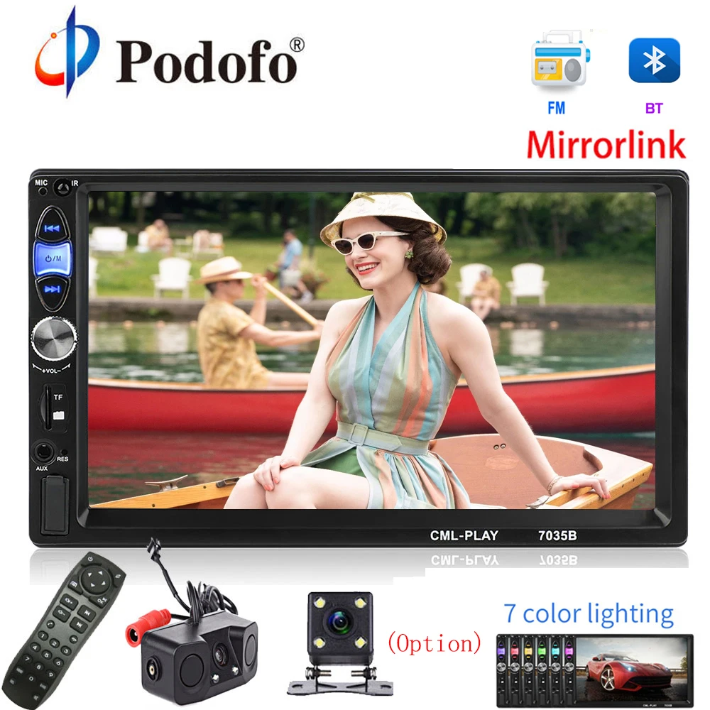 

Podofo 2 Din Car Radio Universal 2din 7" Bluetooth MP5 FM Multimedia Player Mirror link Touch Screen Auto AUX/USB support Camera