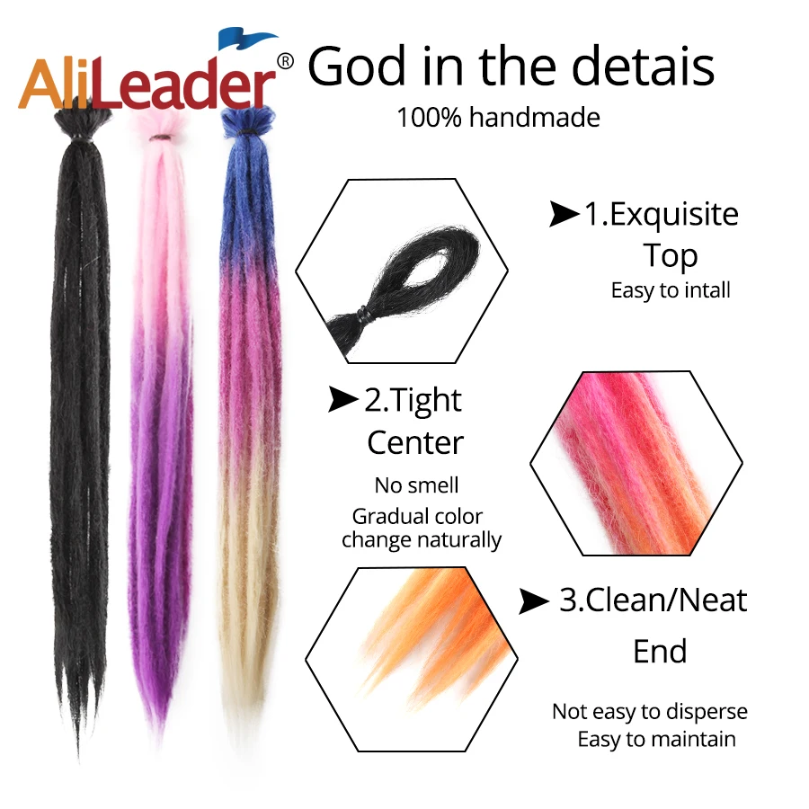 Alileader 1 Strands Crochet Synthetic Handmade Dreadlocks Hair Extension 7G Pure 52 Colors Braiding Hair Synthetic Natural Hair