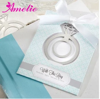 

50pcs/Lot "With this Ring" Brushed Metal Engagement Ring Bookmark Wedding Favor With Free Shipping