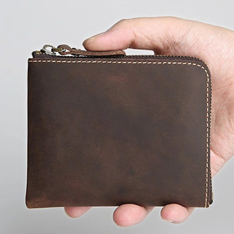 Mini Male Purses Card Holder Wallet Men Purses Coin Purse Man Famous Small Short portomonee Crazy Horse Leather