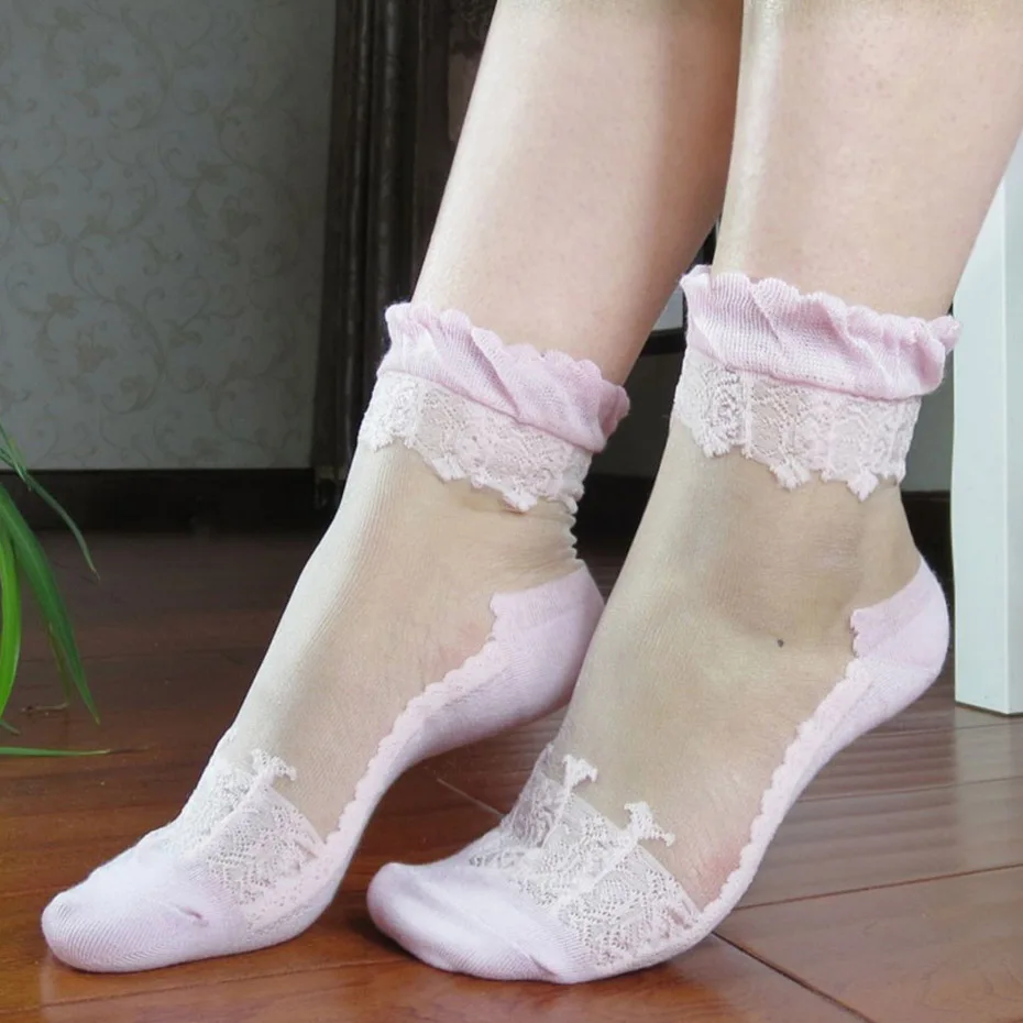 Buy Women Lace Ruffle Ankle Sock Soft Comfy Sheer Silk
