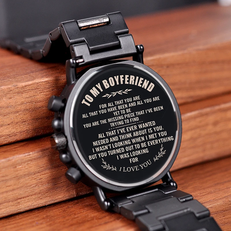 Engraved Wood Watch for Men Personalized Wooden Watches Anniversary Wedding Gift for Him Gift for Dad Son Fiance