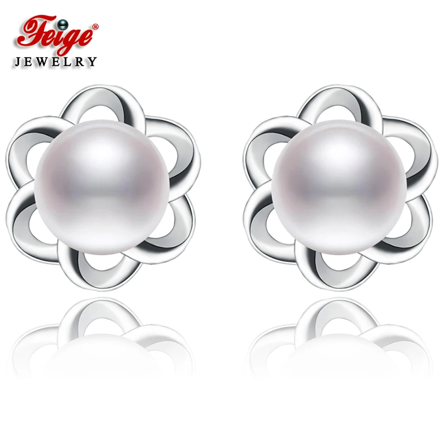 

FEIGE Brand jewelry 925 Sterling Silver Stud Earrings 6-7mm White Natural Freshwater Pearl Earrings for Women Fine Pearl Jewelry