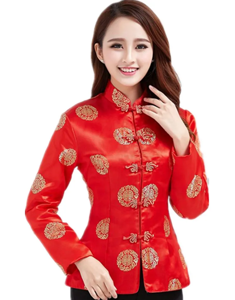Shanghai Story Dragon Embroidery Cheongsam Shirt Qipao Top Long Sleeve Chinese Traditional Top Blouse For women
