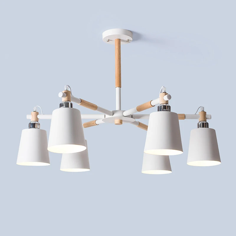 

Trazos Nordic Chandelier E27 With Iron Lampshade For Living Room Suspendsion Lighting Fixtures Lamparas Colgantes Wooden Lustre