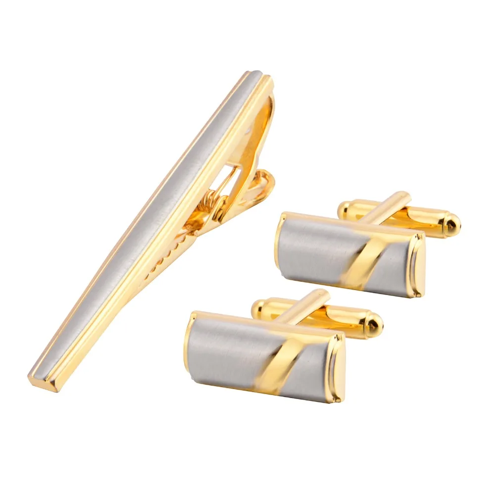 Cufflinks and Tie Clips Mens Set Gold Cufflink Tie Pin for Men Cuff