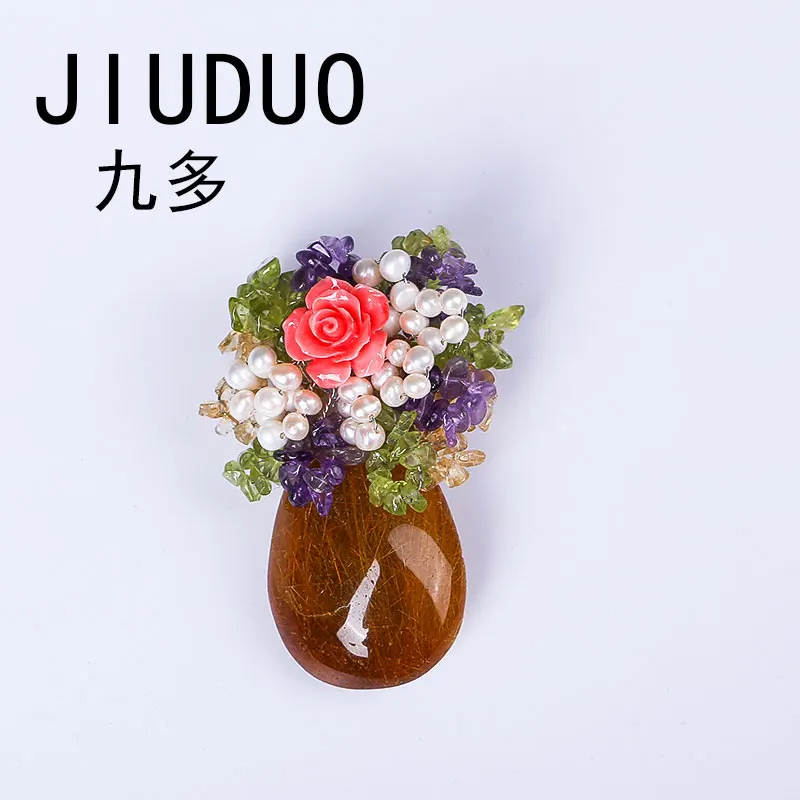 

JIUDUO 2017 Retro Brooches Scarves Button Pendant Flowers Amber