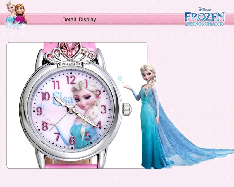 Холодное сердце принцесса Эльза Девочка Синий Розовый цвет роскошные хрустальные часы девушка любовь красивый снег Дисней детские наручные часы модный стиль Топ