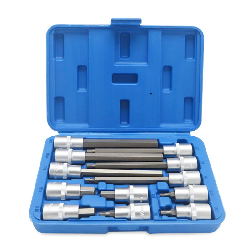 

12PC 1/2 Inch Drive Hex Bit Socket Extra Long Hex Bit Socket 140mm and 55mm Chrome Vanadium steel Screwdriver Bit Sockets
