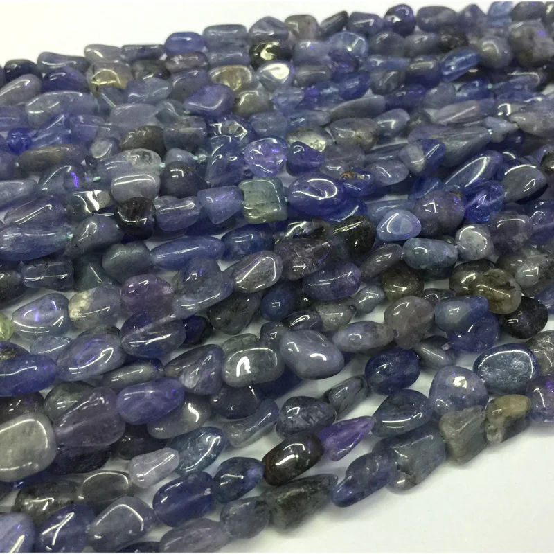 

Natural Genuine Blue Tanzanite Nugget Free Form Fillet Irregular Pebble Beads Fit Jewelry DIY Necklaces or Bracelets 15" 04320-T
