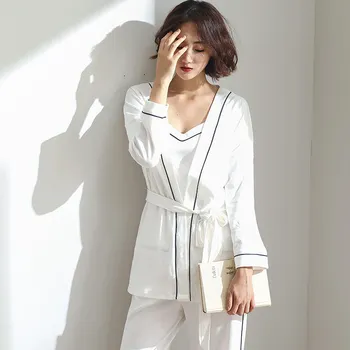 

yomrzl A770 New arrival spring and autumn cotton women's pajama set 3 piece sleep set long sleeve simple sleepwear