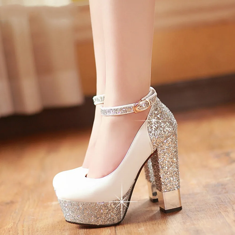 

2019 Bling Upper Pumps Shoes Woman Large Size 32-43 Women High Heels Sexy Party Wedding Bride Shoes Woman Gold